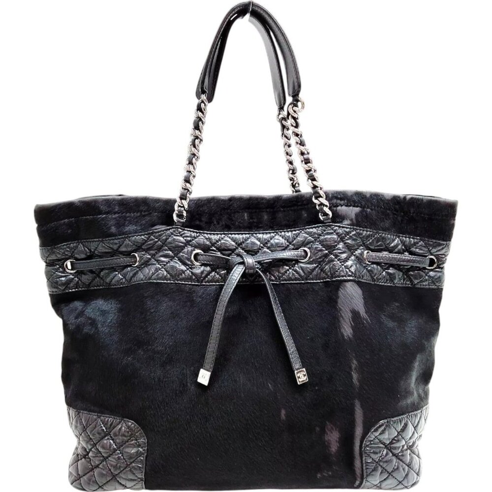 777526BB (S6) Chanel Tote Bag Black Calf Leather